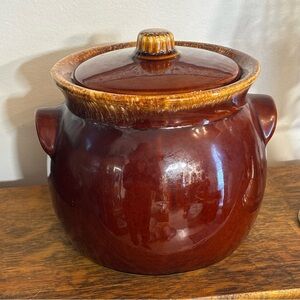 Hull Pottery Oven Proof vintage brown drip glaze bean pot / simmer pot